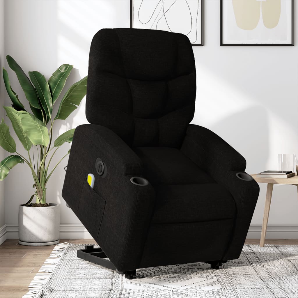 Electric reclining massage chair with lift, black, textile