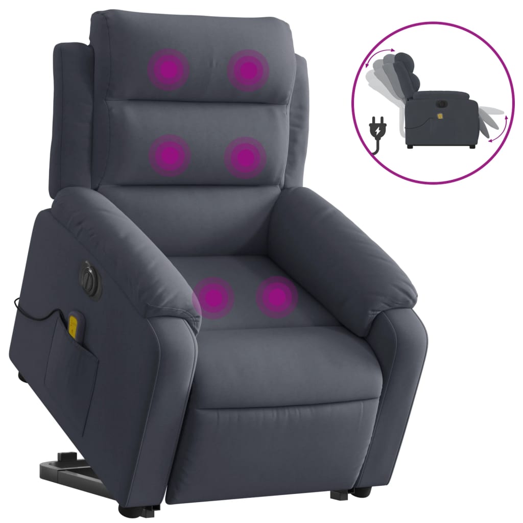 Electric reclining massage chair with lift, dark grey velvet