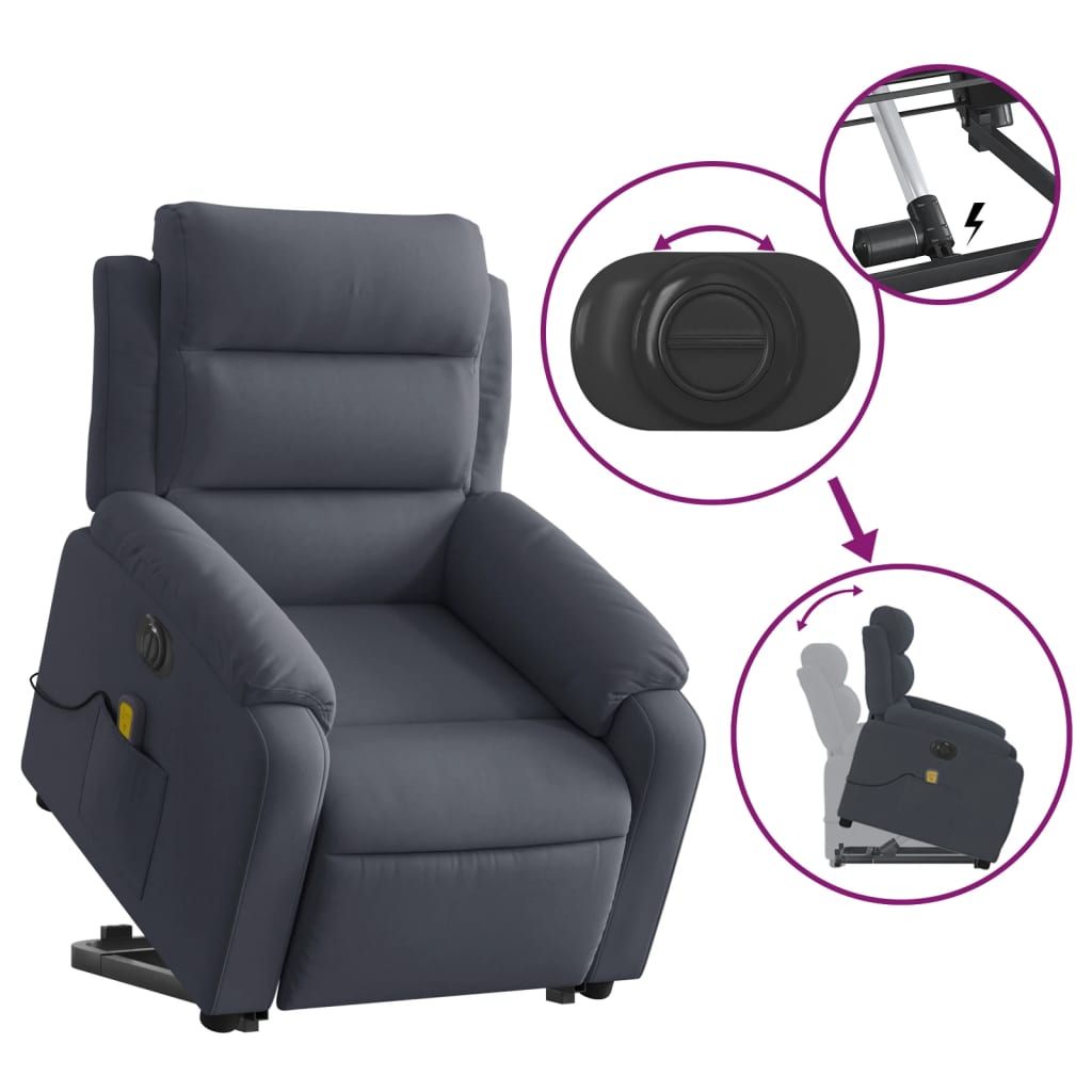 Electric reclining massage chair with lift, dark grey velvet