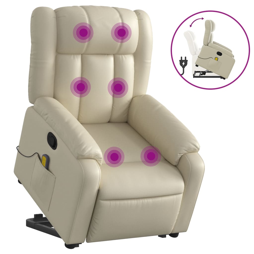 Reclining armchair with lift, cream, eco-leather