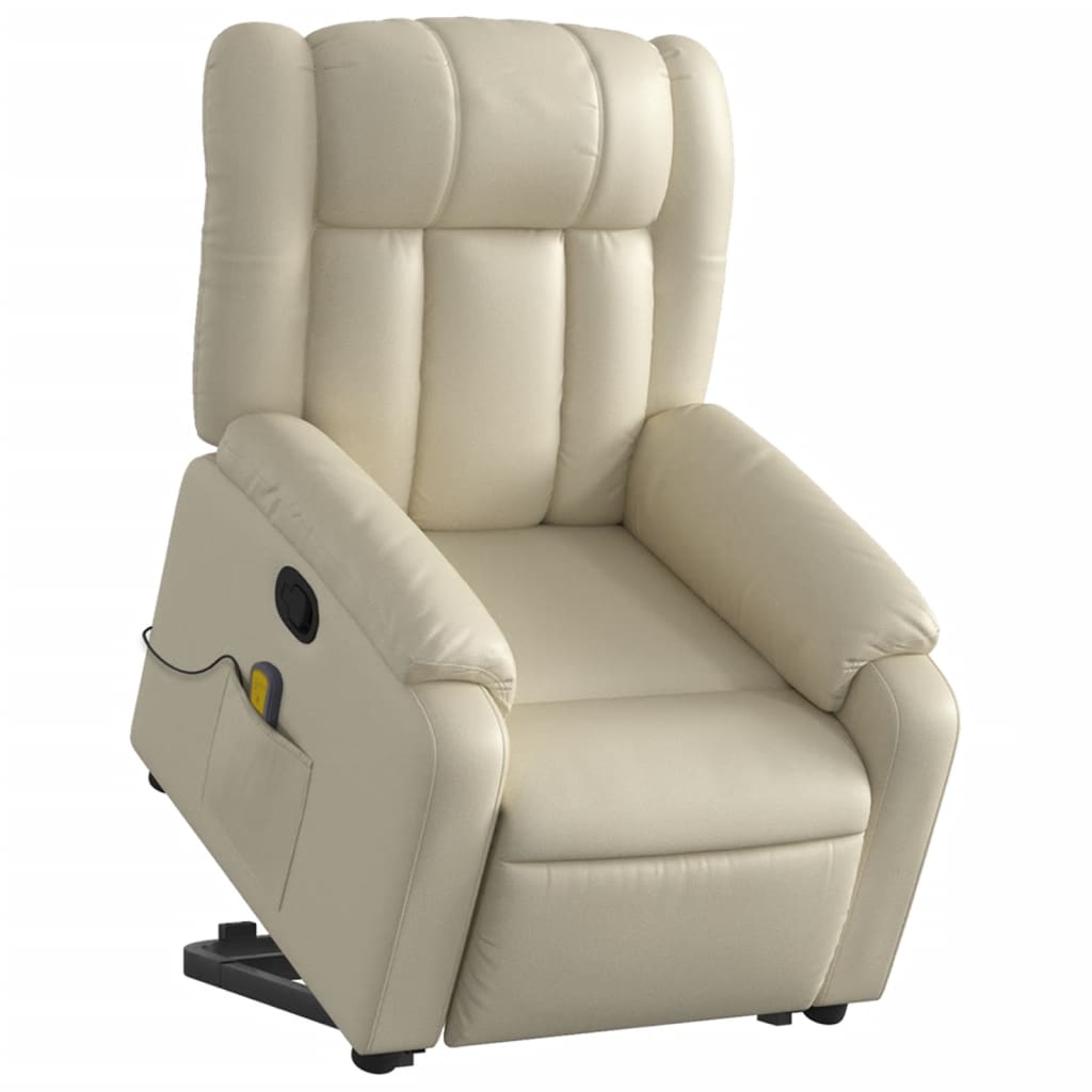 Reclining armchair with lift, cream, eco-leather