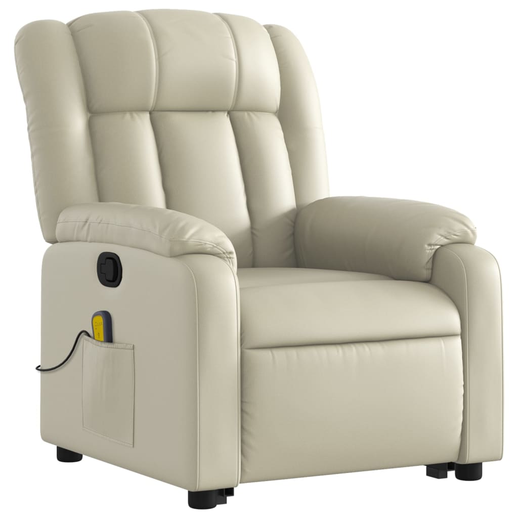 Reclining armchair with lift, cream, eco-leather