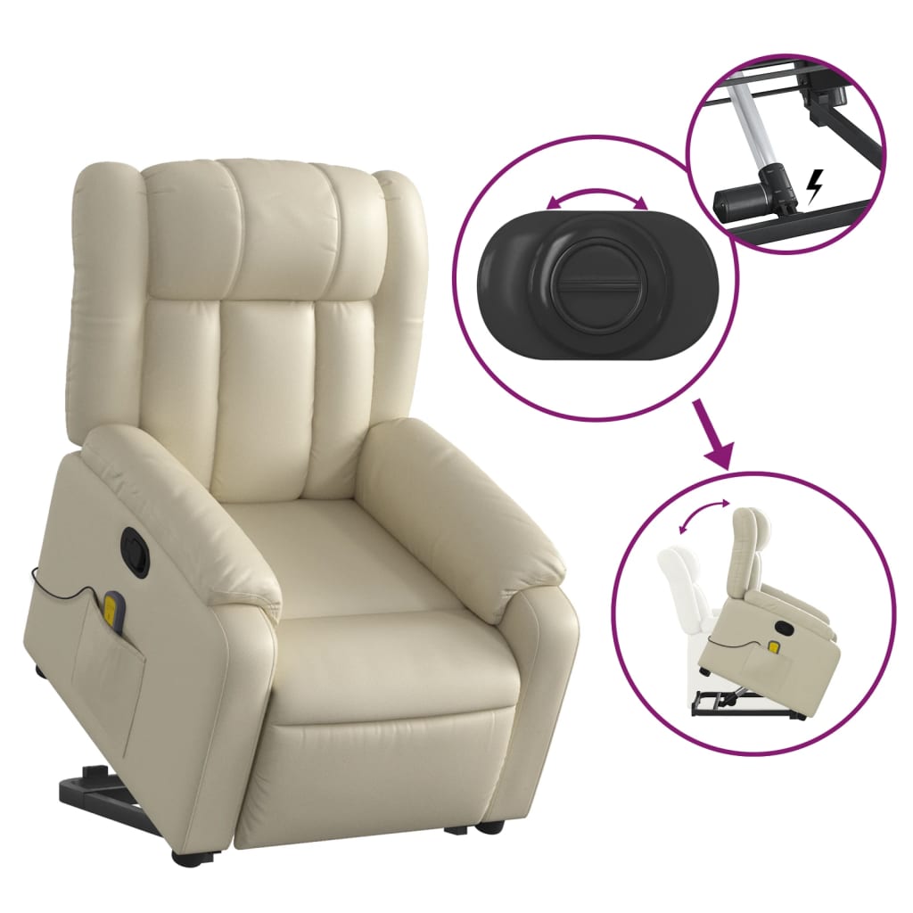 Reclining armchair with lift, cream, eco-leather