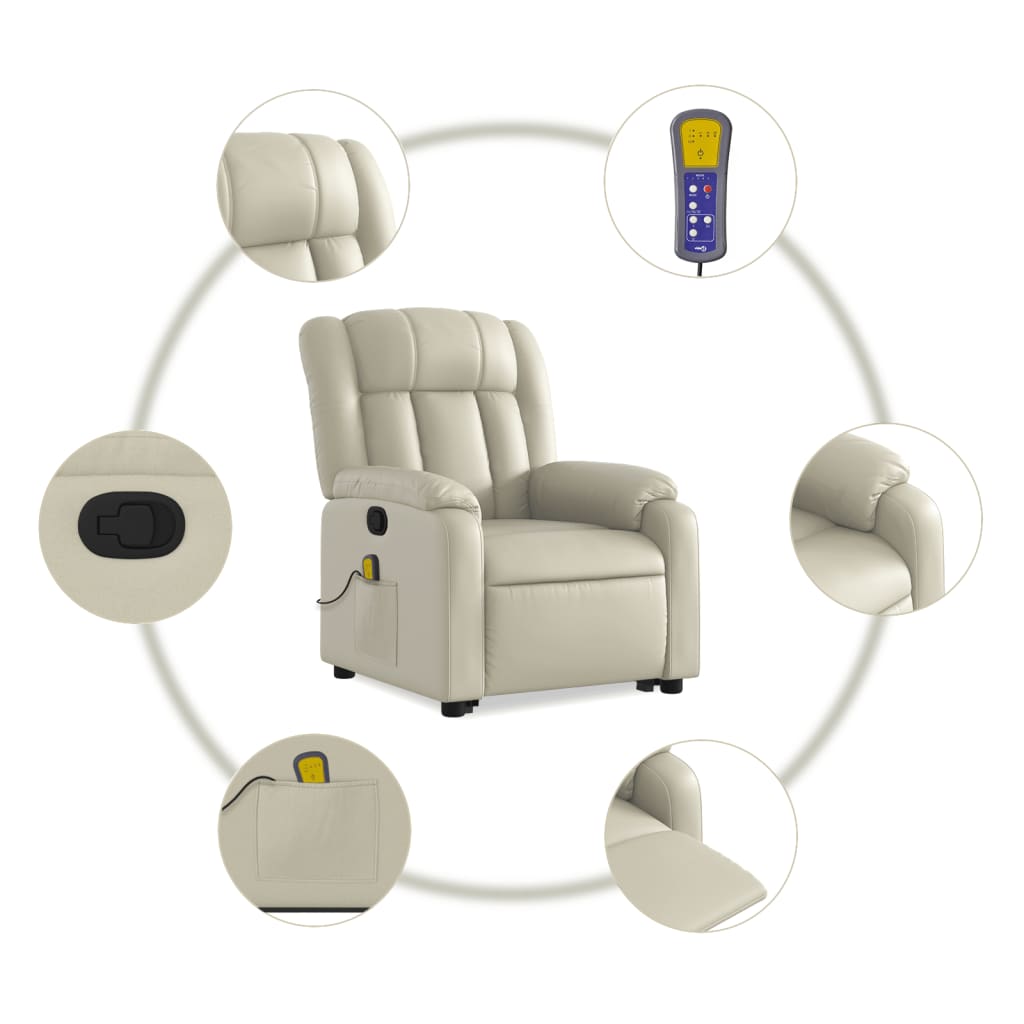 Reclining armchair with lift, cream, eco-leather