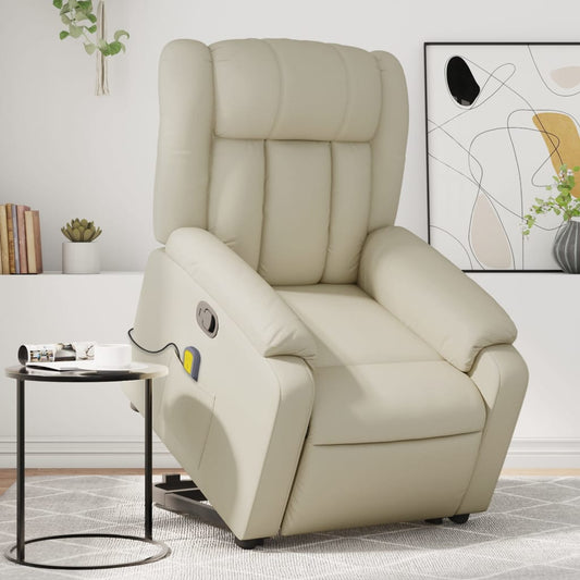 Reclining armchair with lift, cream, eco-leather