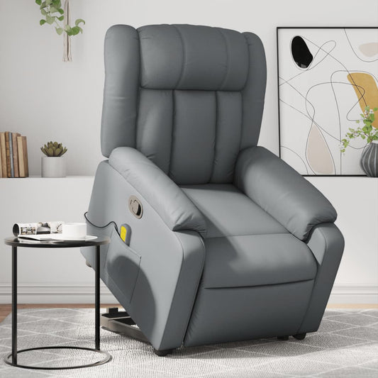 Reclining armchair with lift, gray, eco-leather