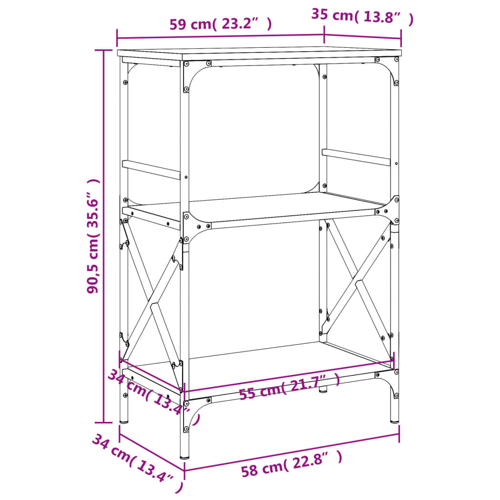 Bibliotecă 3 niveluri stejar sonoma 59x35x90,5cm lemn prelucrat