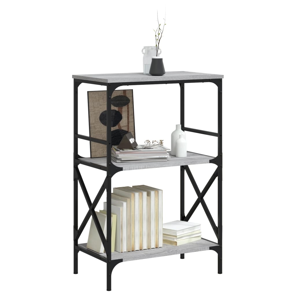 3-tier bookcase, sonoma gray, 59x35x90.5 cm, processed wood