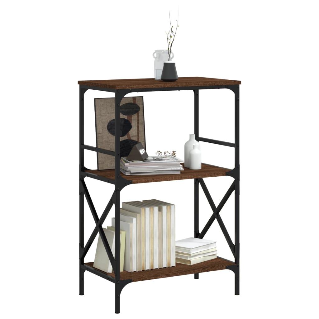 3-tier bookcase, brown oak 59x35x90.5cm, processed wood