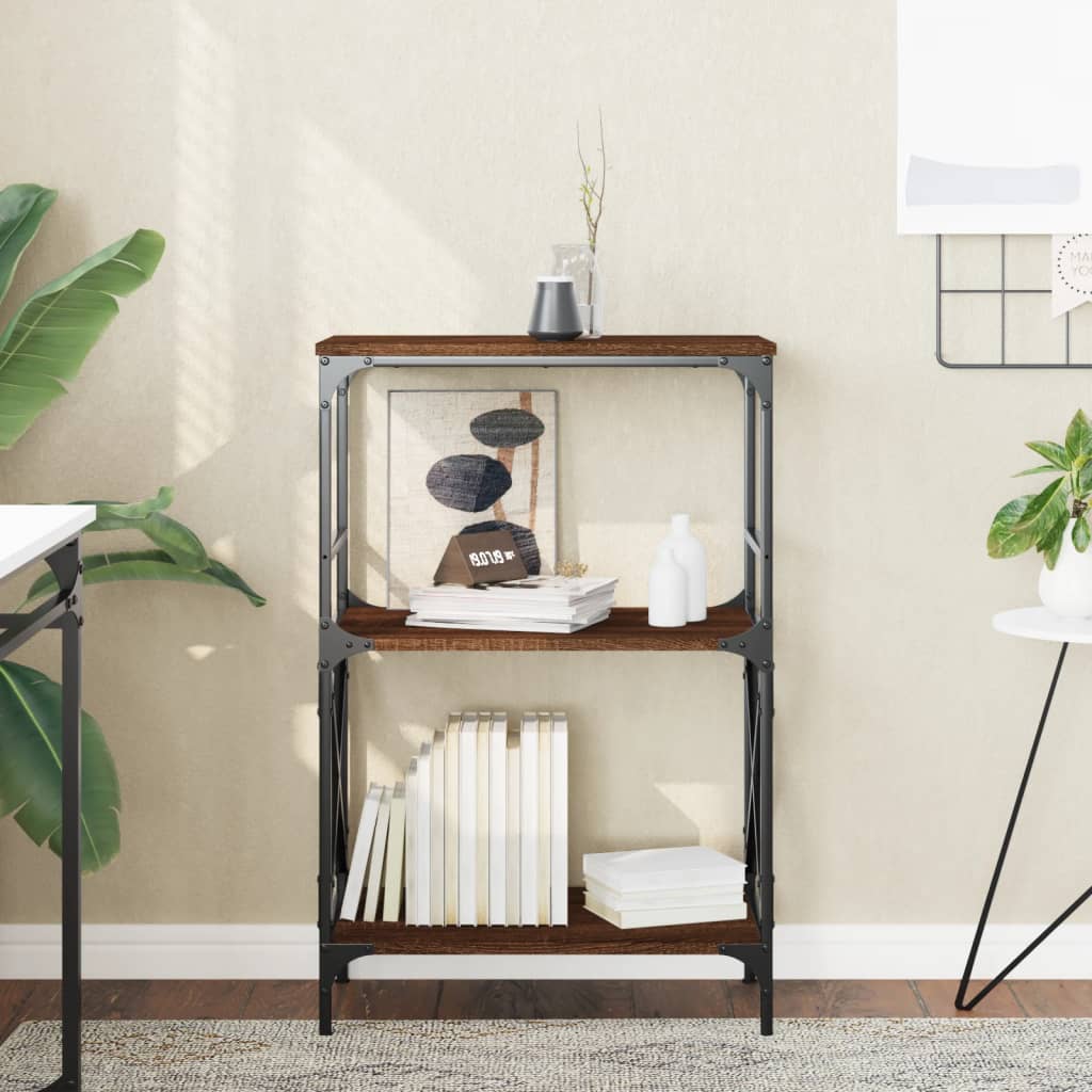 3-tier bookcase, brown oak 59x35x90.5cm, processed wood