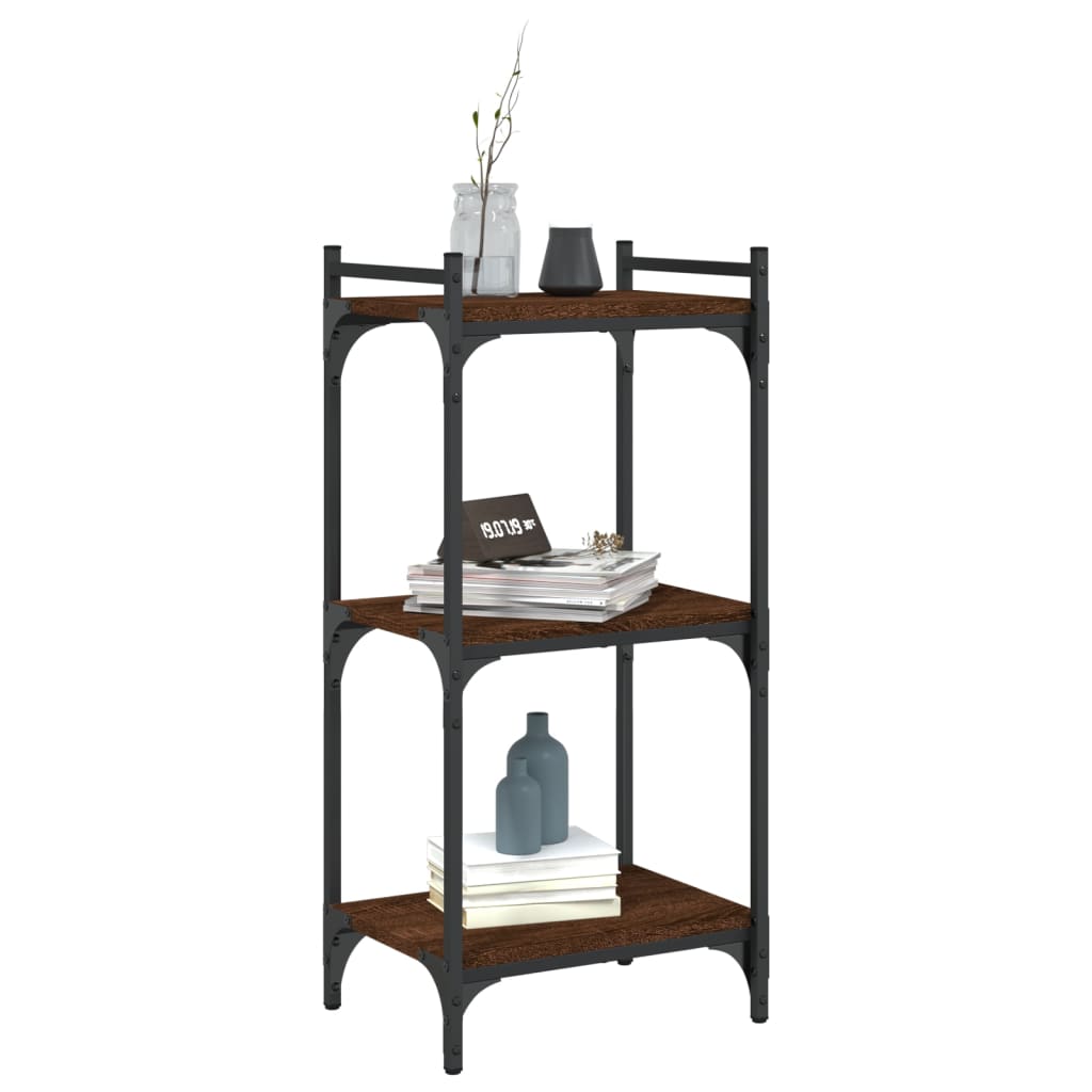 3-tier bookcase, brown oak 40x30x86 cm, processed wood