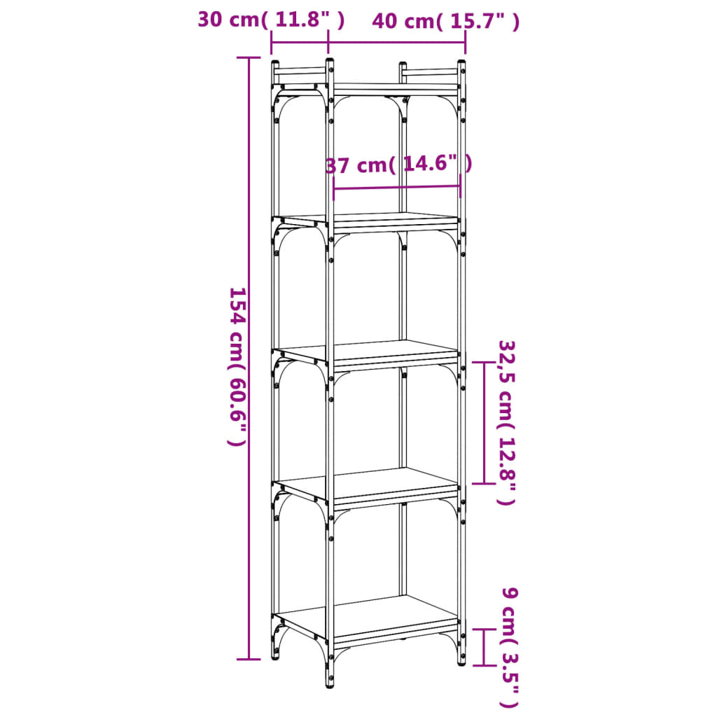 5-tier bookcase sonoma oak 40x30x154 cm processed wood