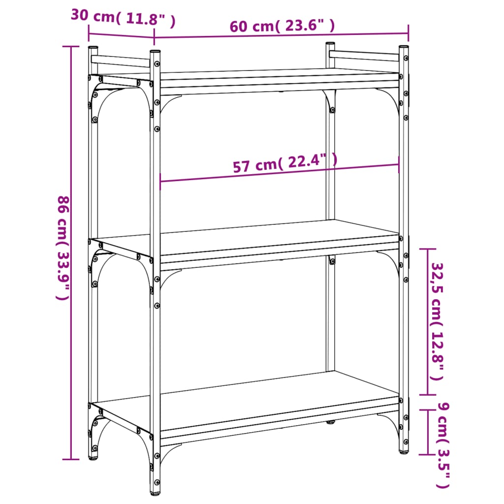 Bibliotecă 3 niveluri stejar fumuriu 60x30x86 cm lemn prelucrat