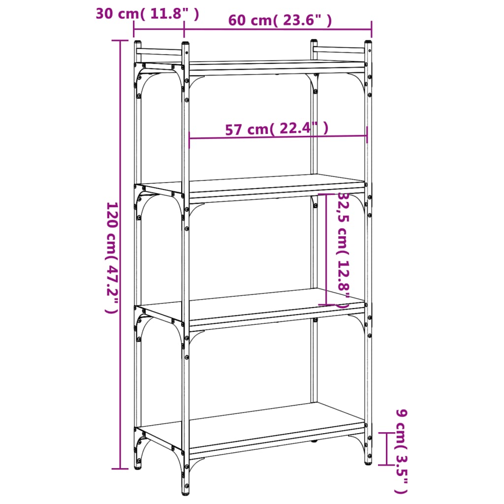 4-tier bookcase sonoma oak 60x30x120 cm processed wood