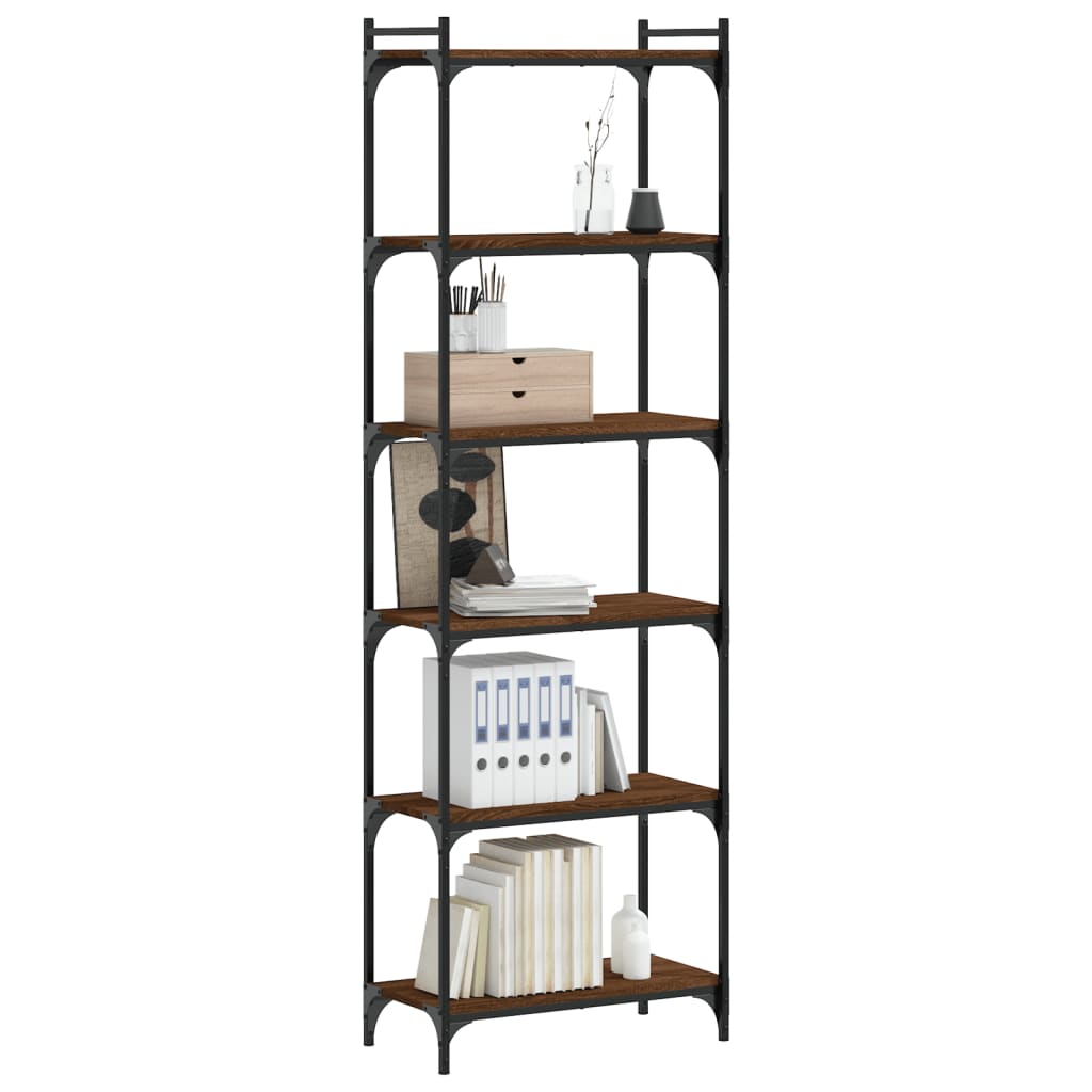 6-tier bookcase, brown oak 60x30x188 cm, processed wood