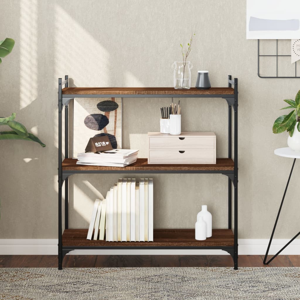 3-tier bookcase, brown oak 80x30x86 cm, processed wood