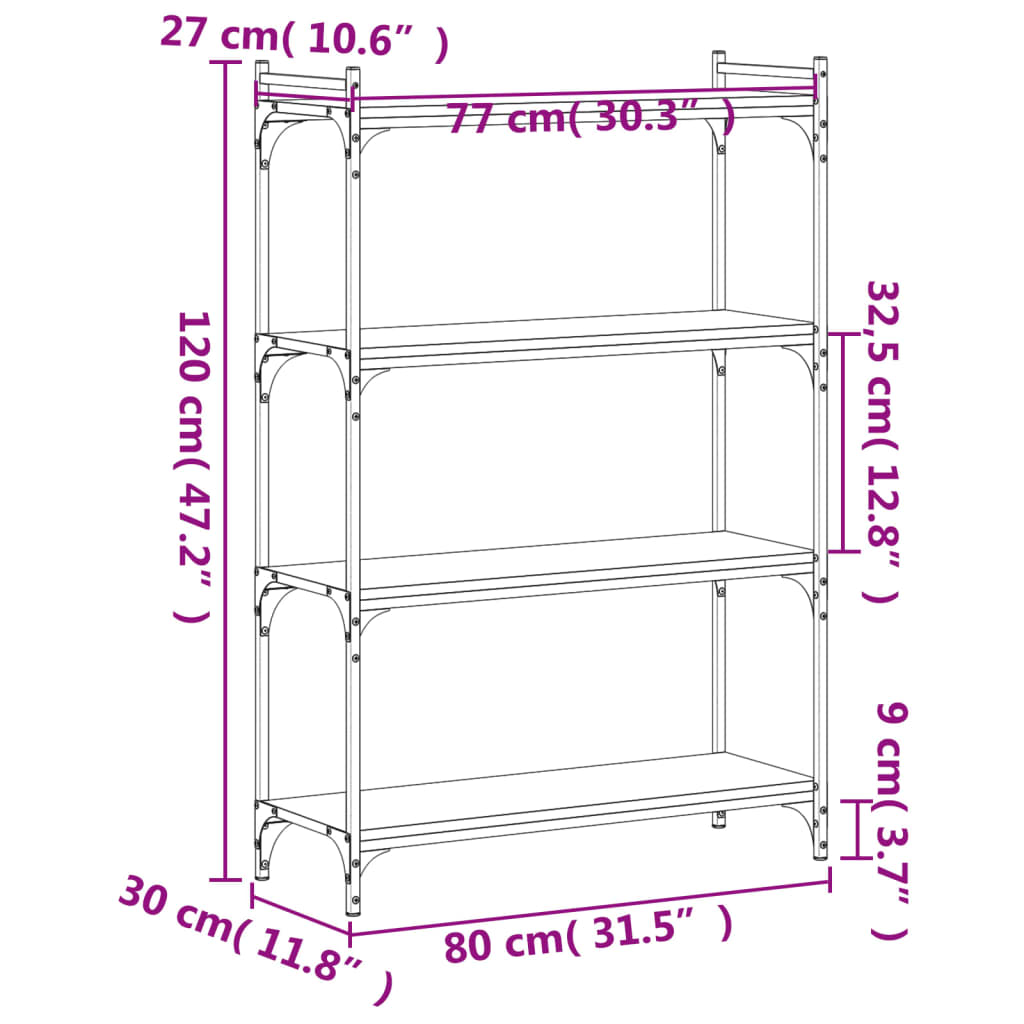 4-tier bookcase sonoma oak 80x30x120 cm processed wood