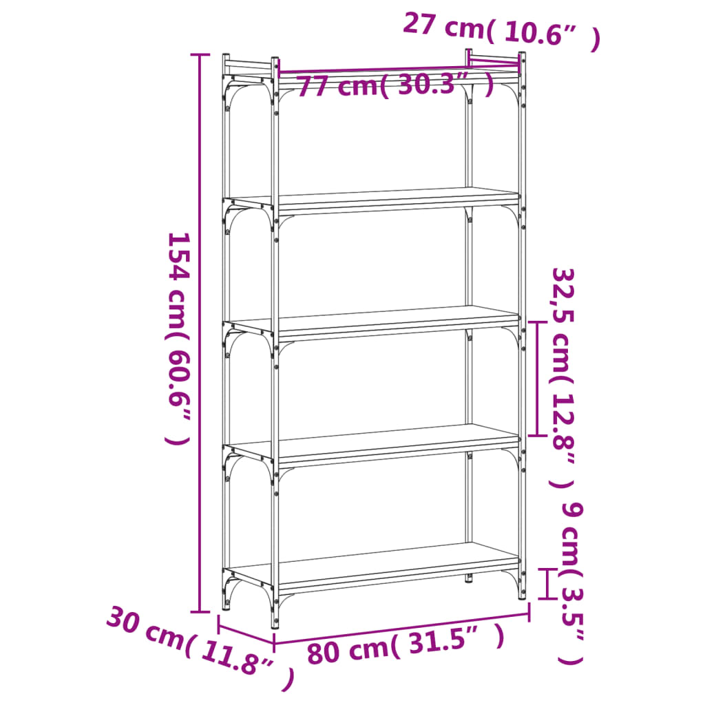 Bibliotecă 5 niveluri stejar sonoma 80x30x154 cm lemn prelucrat