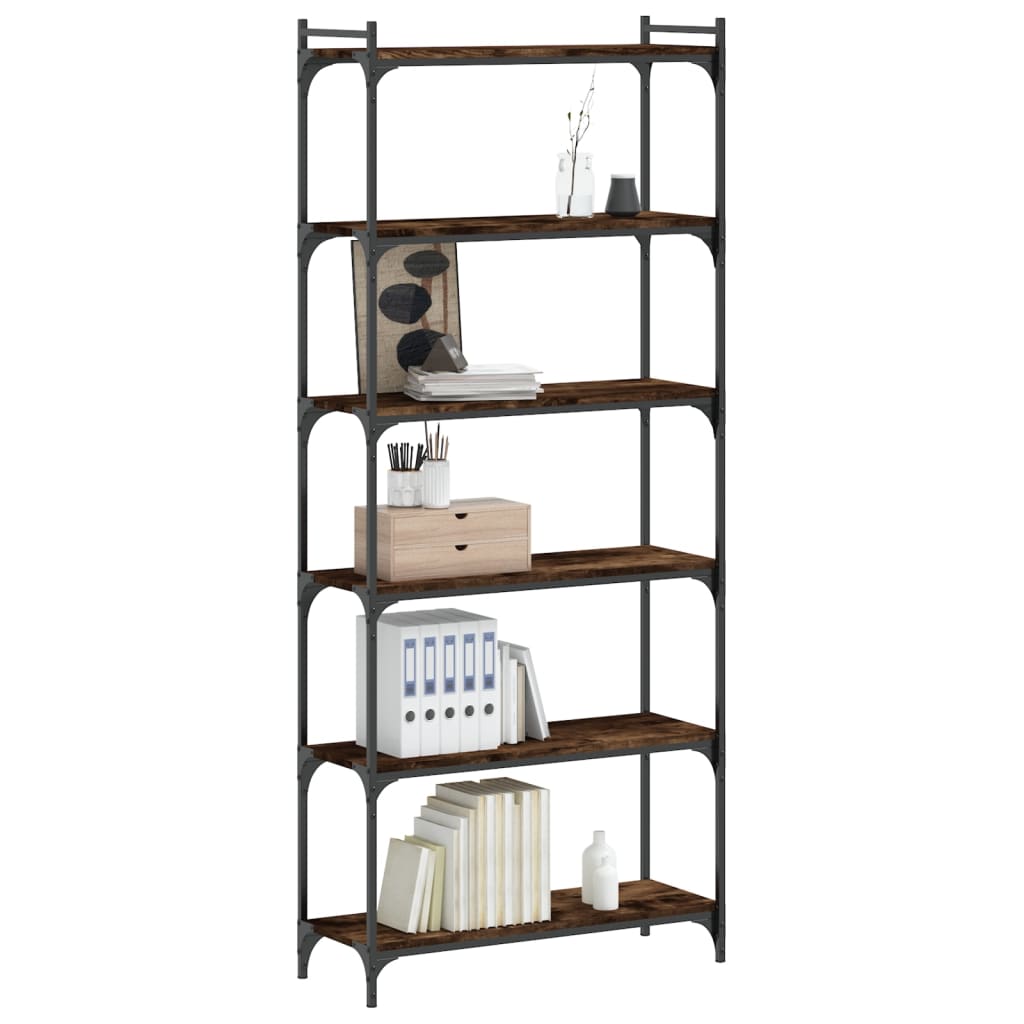 6-tier bookcase, brown oak 80x30x188 cm, processed wood