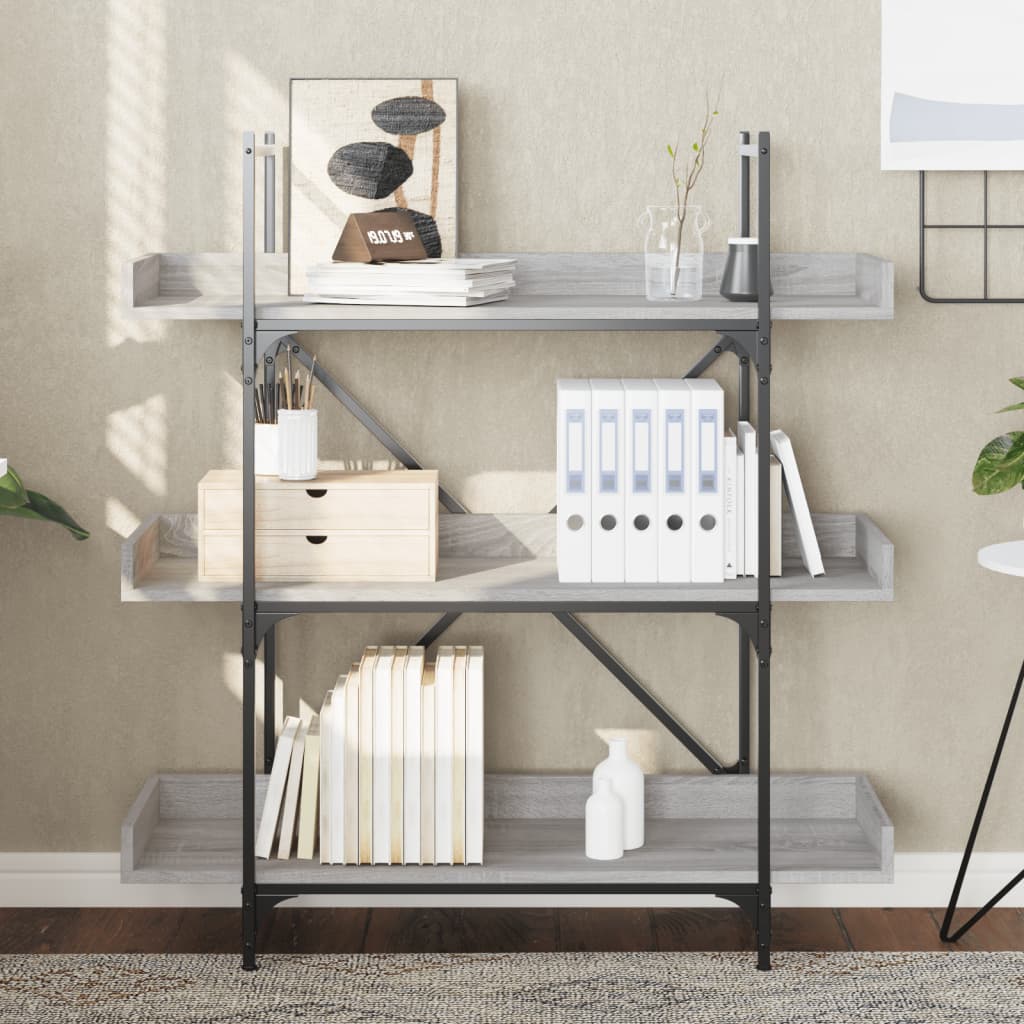 3-tier bookcase, sonoma gray, 100x33x108.5 cm, processed wood