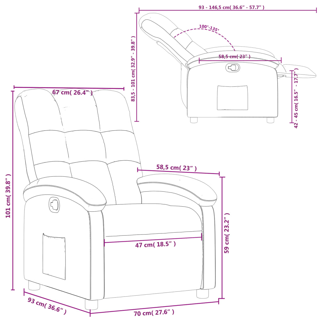 Fotoliu rabatabil, maro închis, material textil