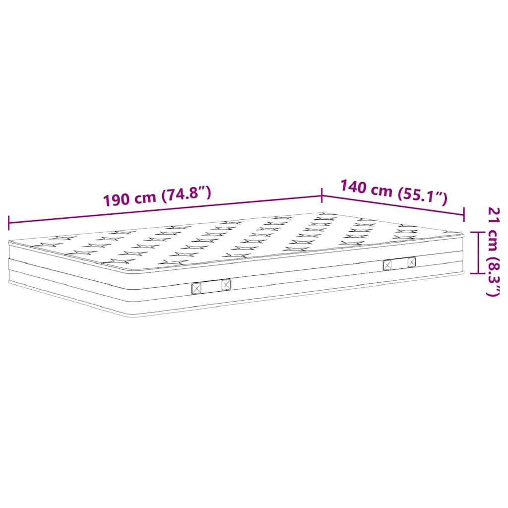 Bonnell spring mattress, medium firmness, 140x190 cm