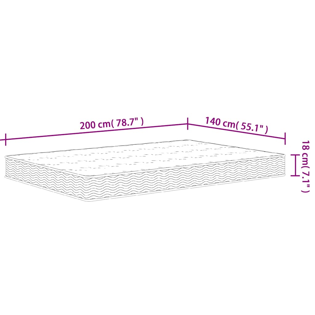 Bonnell spring mattress, medium firmness, 140x190 cm