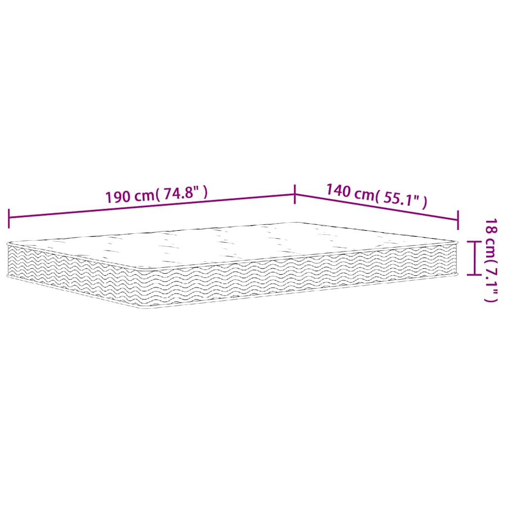 Bonnell spring mattress, medium firmness, 140x190 cm