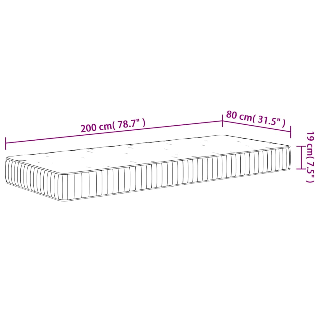 Pocket spring mattress, medium firmness, 80x200 cm