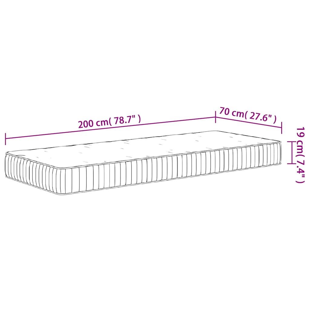 Pocket spring mattress, medium firmness, 70x200 cm