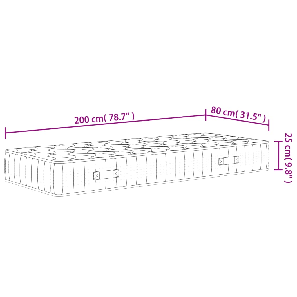 Pocket spring mattress, medium firmness, 80x200 cm