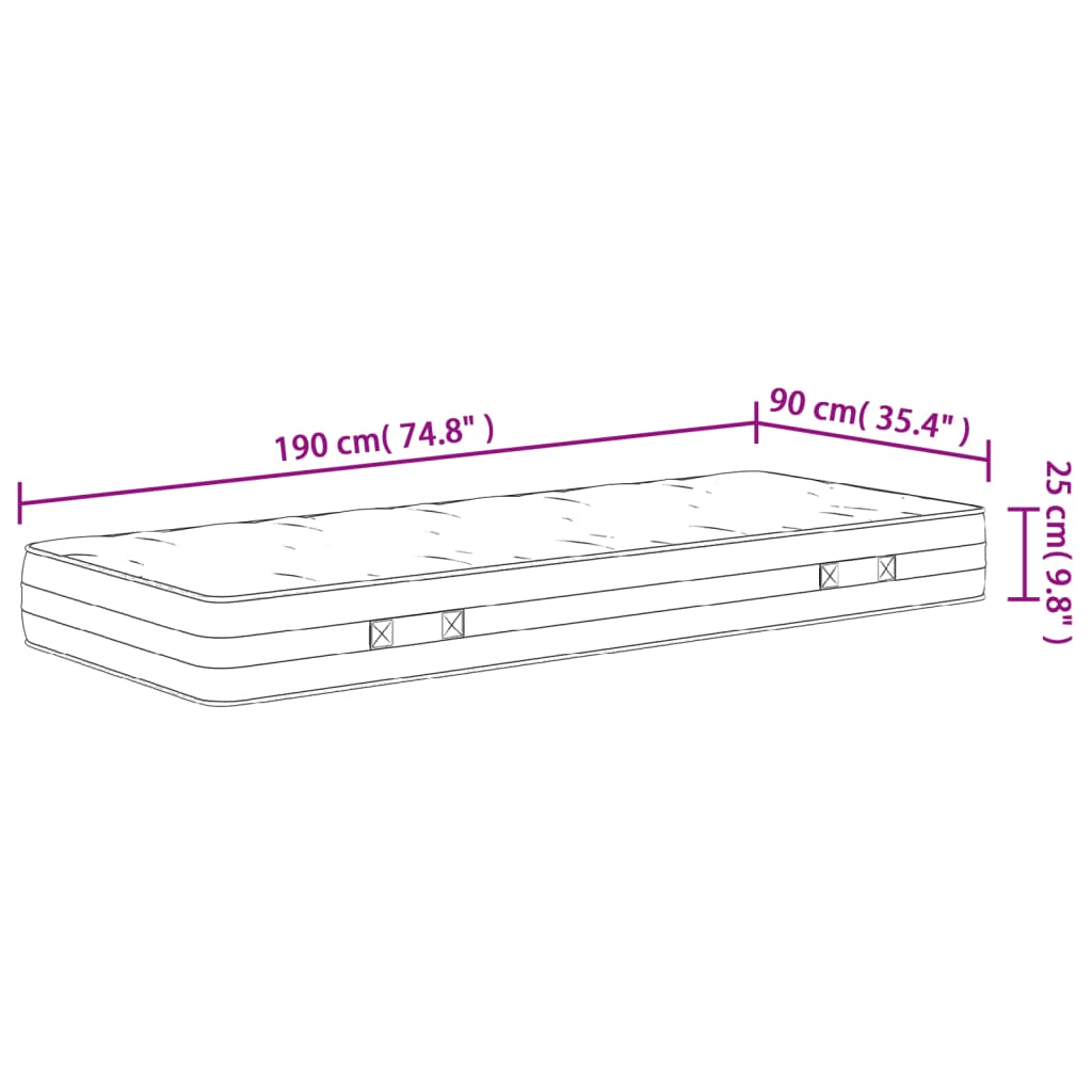 Saltea cu arcuri buzunare Single Size fermitate medie 90x190 cm