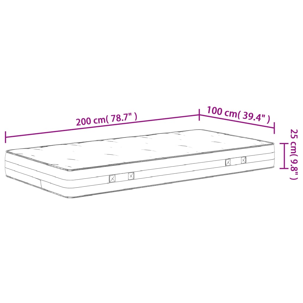 Pocket spring mattress, medium firmness, 100x200 cm