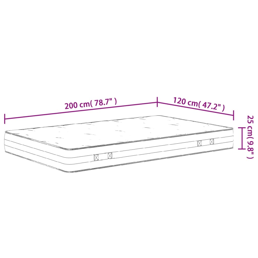 Pocket spring mattress, medium firmness, 120x200 cm