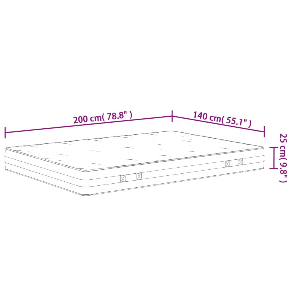 Pocket spring mattress, medium firmness, 140x200 cm