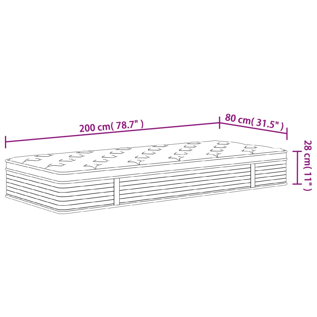 Pocket spring mattress, medium firmness, 80x200 cm