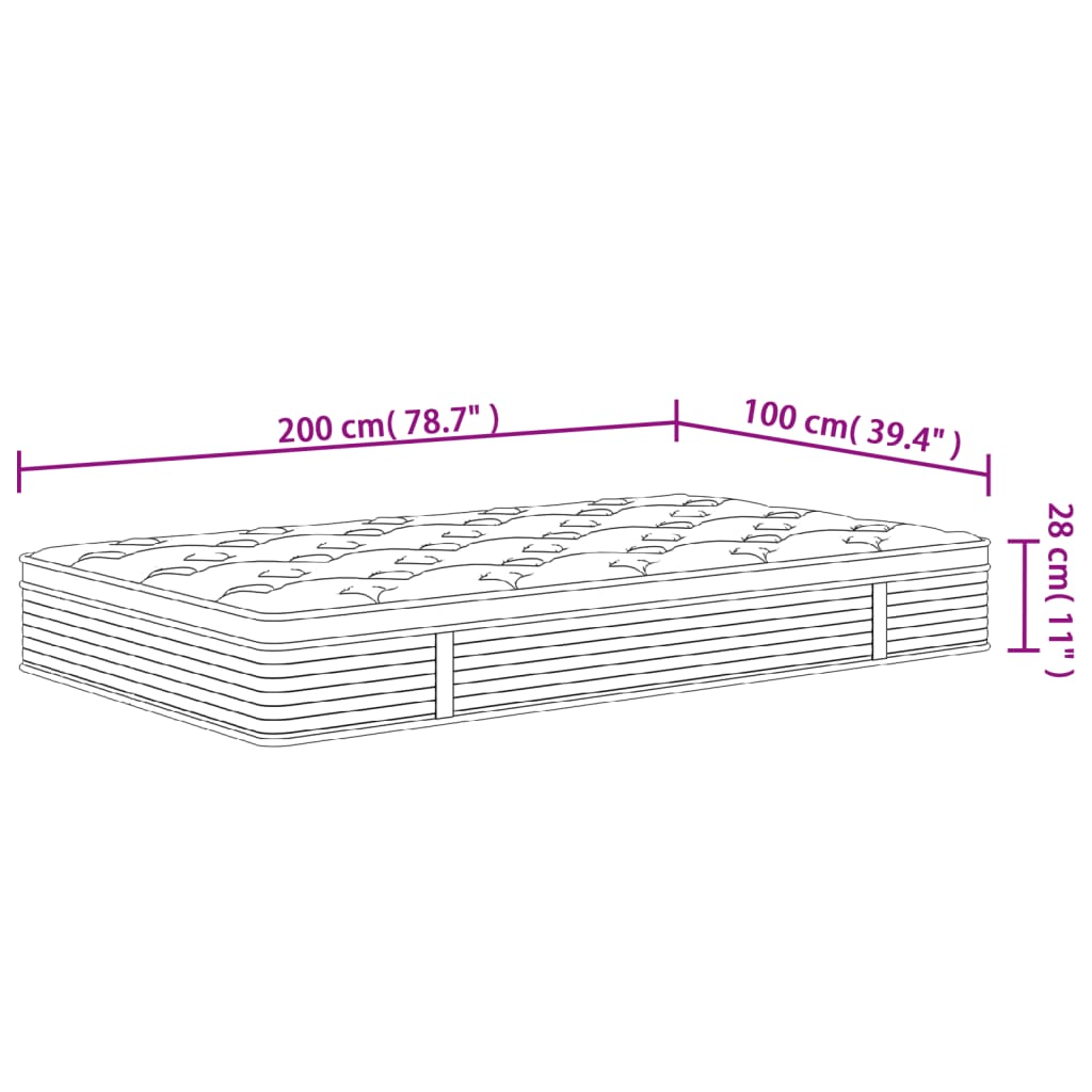 Pocket spring mattress, medium firmness, 100x200 cm