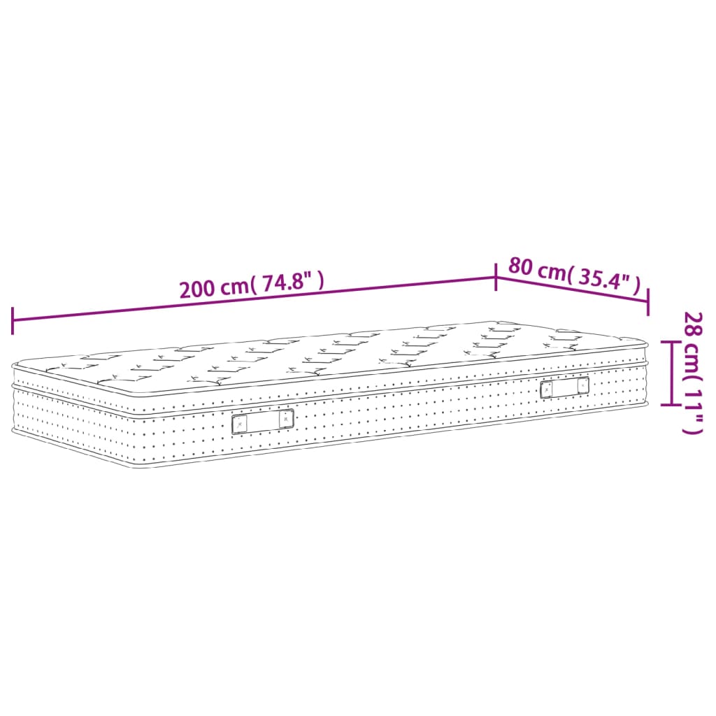 Pocket spring mattress, medium firmness, 80x200 cm