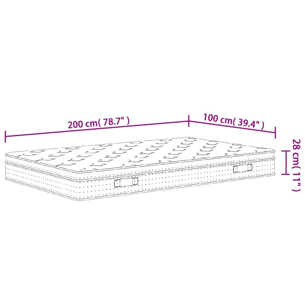 Pocket spring mattress, medium firmness, 100x200 cm