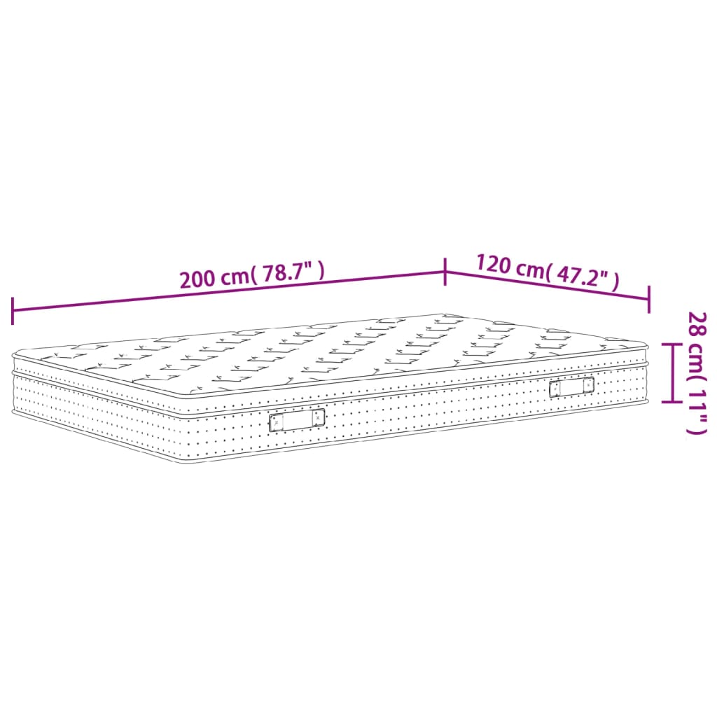 Pocket spring mattress, medium firmness, 120x200 cm