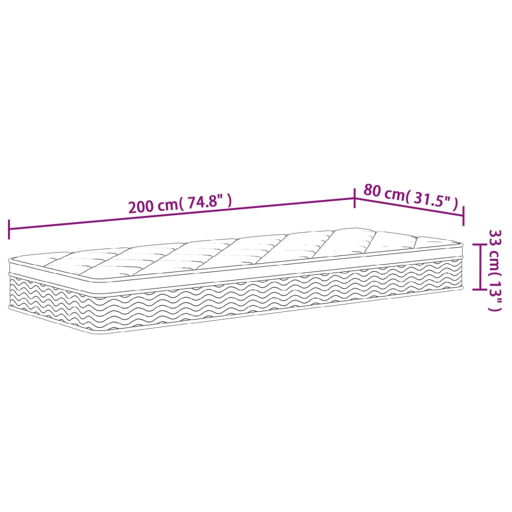 Pocket spring mattress, medium firmness plus, 80x200 cm