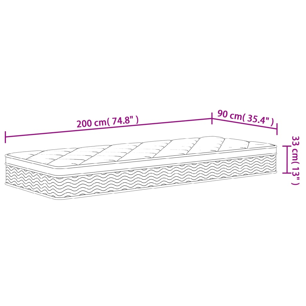 Pocket spring mattress, medium firmness plus, 90x200 cm