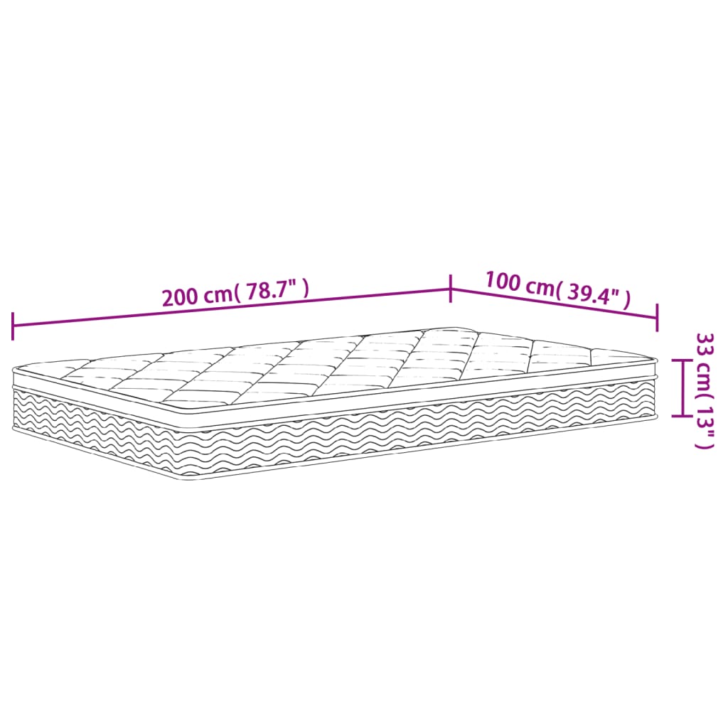 Pocket spring mattress, medium firmness plus, 100x200 cm