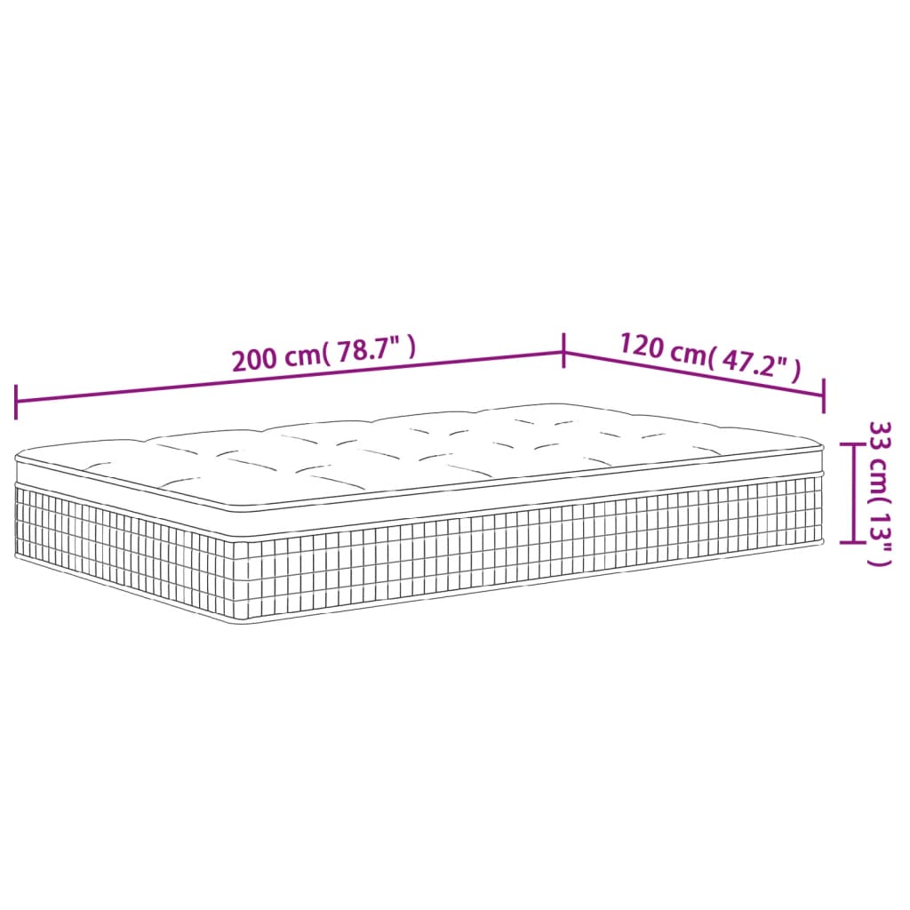 Pocket spring mattress, medium firmness plus, 120x200 cm