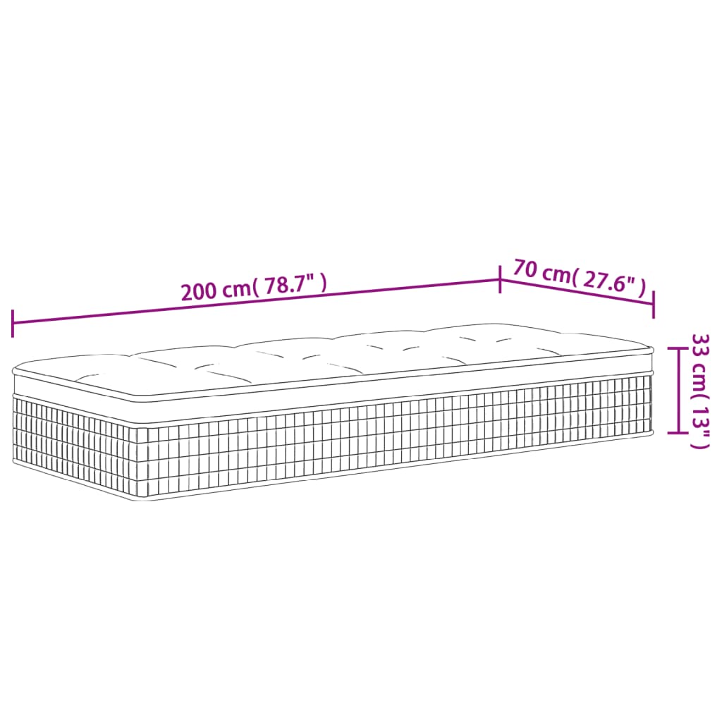 Pocket spring mattress, medium firmness plus, 70x200 cm