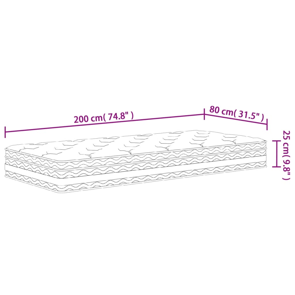 Pocket spring mattress, medium firmness, 80x200 cm