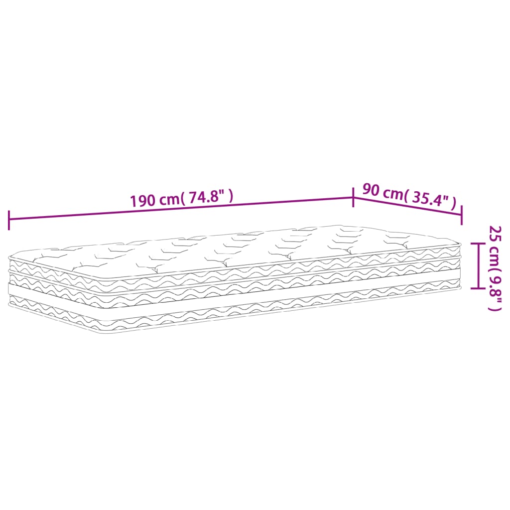 Single Size pocket spring mattress, medium, 90x190 cm