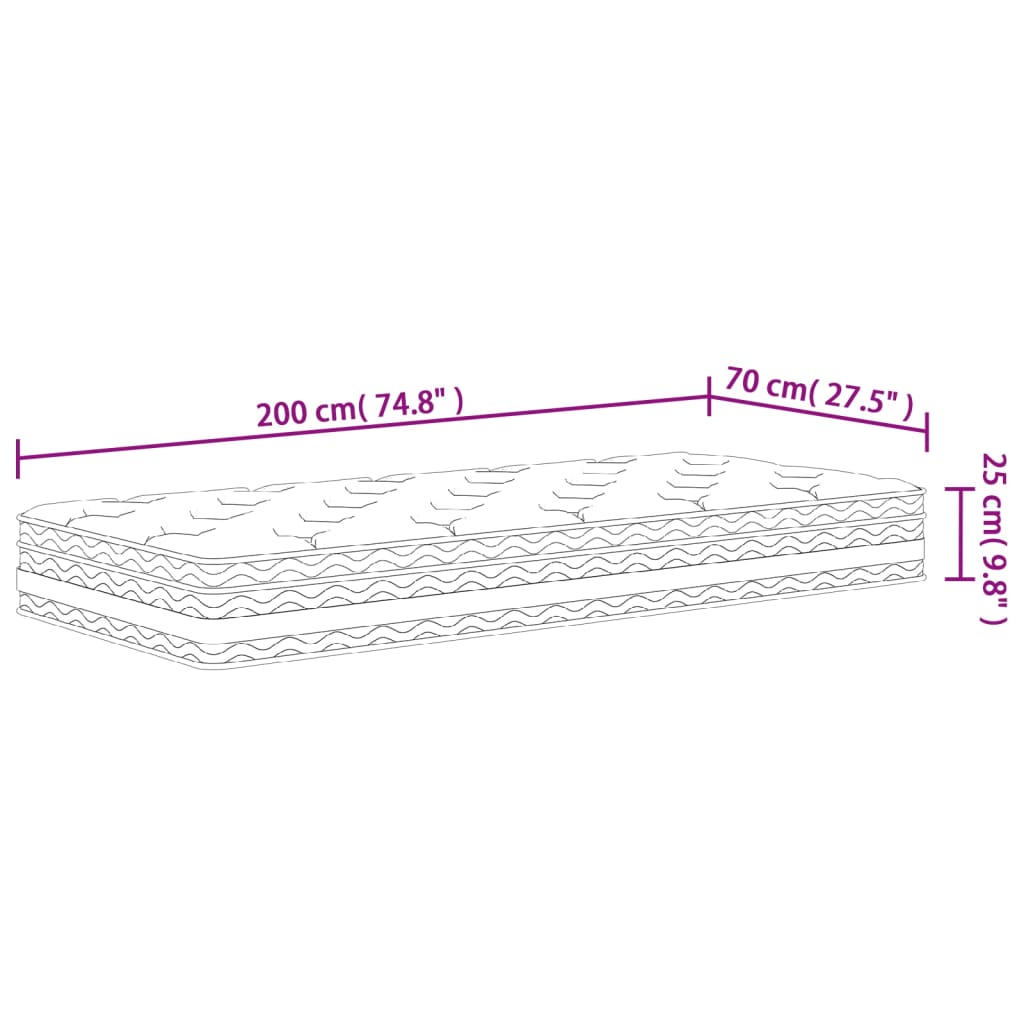 Pocket spring mattress, medium firmness, 70x200 cm