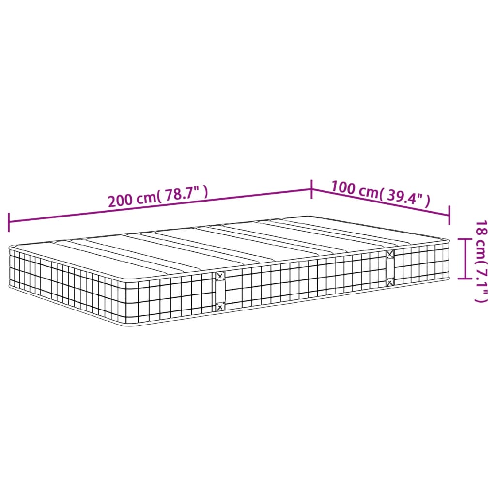 Bonnell spring mattress, medium firmness, 100x200 cm