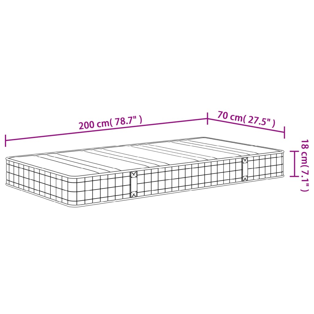 Bonnell spring mattress, medium firmness, 70x200 cm